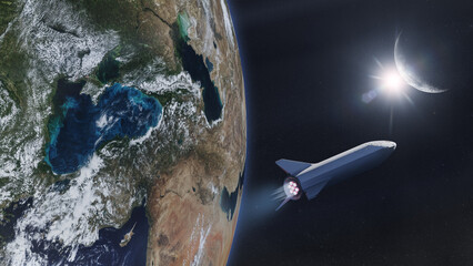 Wall Mural - starship in low-earth orbit. elements of this image furnished by nasa.
