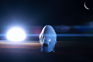 Wall Mural - cargo spacecraft in low-earth orbit. elements of this image furnished by nasa.