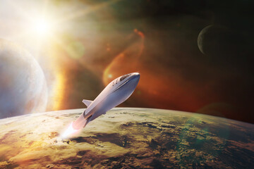 Wall Mural - starship in low-earth orbit. elements of this image furnished by nasa.
