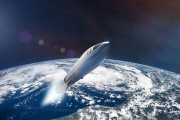 Wall Mural - starship in low-earth orbit. elements of this image furnished by nasa.