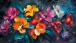 Oil painting of colorful flowers on a dark background
