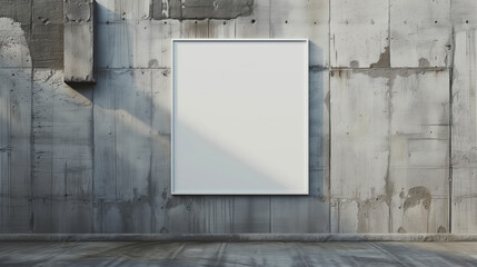 Blank white poster canvas at grunge concrete wall