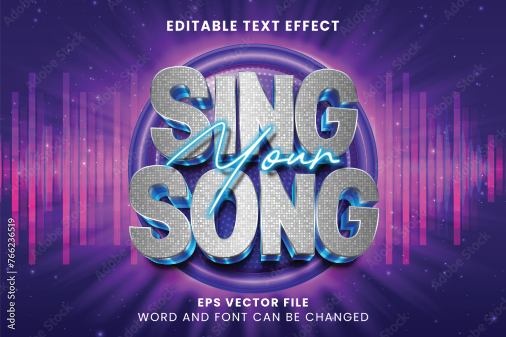 Sing music competition neon glow 3d editable vector text effect. Retro ...