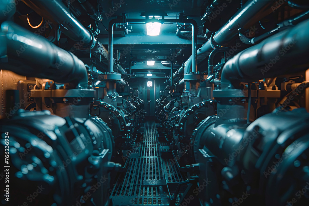 Submarine engine room, with twin diesel engines Stock Photo | Adobe Stock