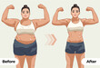Women's body changes before and after fitness show vector illustrations