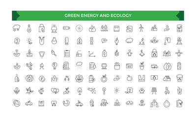 Wall Mural - Green energy and ecology icon. Ecology icons set. Recycle, eco, solar power, wind power, nature, electric car icons and more signs.