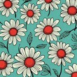 Daisy pattern, hand draw, simple line, red and mauve