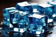 Blue and shiny ice cubes Generative AI