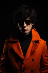 Canvas Print - Man in Orange Coat and Sunglasses