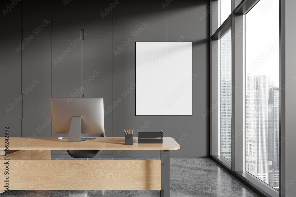 Modern ceo interior desk with pc table and shelf with window. Mockup ...