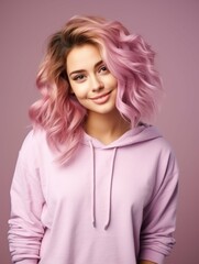 Canvas Print - Woman With Pink Hair and Hoodie