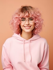 Sticker - Woman With Pink Hair in Pink Hoodie and Glasses