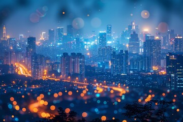 Canvas Print - A blurry blue cityscape background