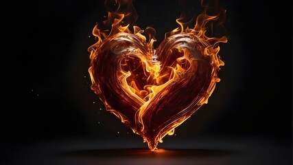 Wall Mural - Heart-shaped fire flame isolated on a dark background.