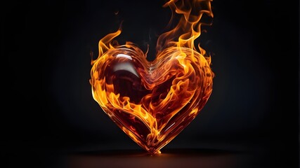 Wall Mural - Heart-shaped fire flame isolated on a dark background.