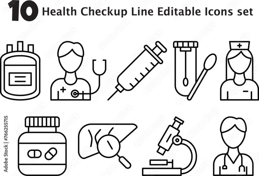 Health Checkup Line Editable Icons set. Vector illustration in modern ...