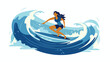 A girl with a surfboard dives under a wave. Vector icon