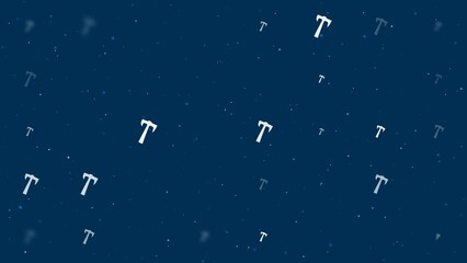 Poster - Template animation of evenly spaced axe symbols of different sizes and opacity. Animation of transparency and size. Seamless looped 4k animation on dark blue background with stars