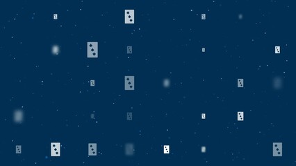 Poster - Template animation of evenly spaced Three of Spades playing cards of different sizes and opacity. Animation of transparency and size. Seamless looped 4k animation on dark blue background with stars