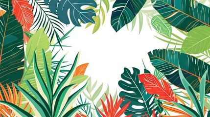  Colorful summer background with abstract illustration with jungle exotic leaves