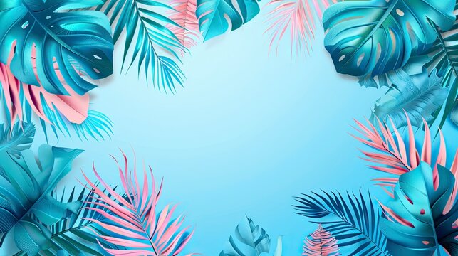 Colorful summer background with abstract illustration with jungle exotic leaves