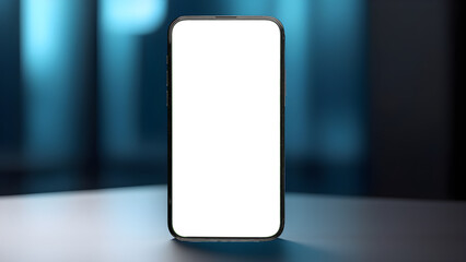 Poster - Mobile phone screen mockup. Blank smartphone display mock up on blue background