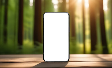 Poster - Mobile phone screen mockup. Blank smartphone display mock up. Forest, green woodland, nature