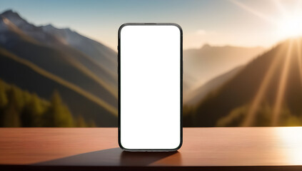 Poster - Mobile phone screen mockup. Blank smartphone display mock up. Mountains, rocks, nature background