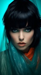 Poster - Woman With Black Hair Wearing Scarf