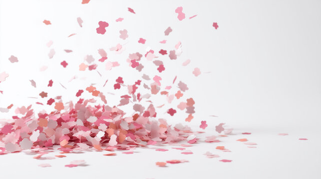 burst of confetti, pink confetti, white background