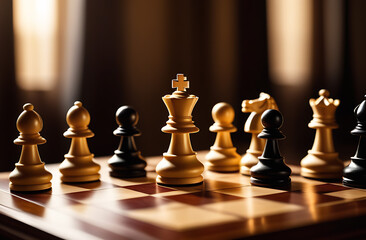 Chess pieces on a chessboard close-up in backlight