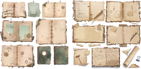 Poster - Old scrapbook paper pieces, stamps and labels