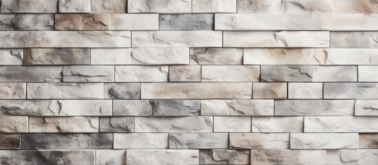 Poster - A detailed closeup of a rectangular brick wall with a gray and white brick pattern, showcasing different building materials and textures