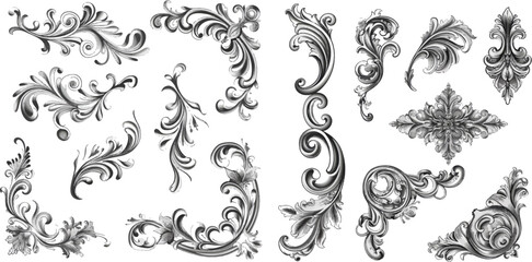 Wall Mural - Ornamental curls, swirls divider and filigree ornaments vector illustration set