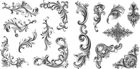  Ornamental curls, swirls divider and filigree ornaments vector illustration set