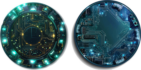 Poster - Abstract digital round frame, hardware board and electronic motherboard pattern vector set