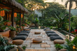 A patio filled with numerous pillows for a comfortable outdoor seating area wellness
