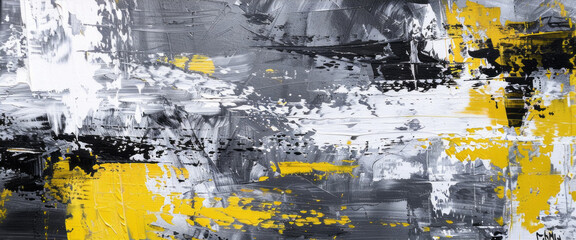 Wall Mural - Abstract white, yellow and black painting, background or pattern, creative design template with copyspace