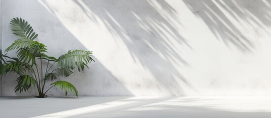 Wall Mural - the silhouette of a palm tree appears on the white wall, creating a striking contrast between the na