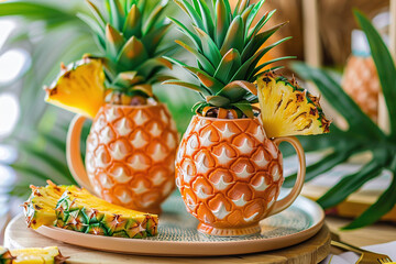 Pineapple shaped mugs for drinks, pineapple juice in ceramic mug