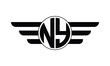 NY initial letter circle wings icon gaming logo design vector template. batman logo, sports logo, monogram, polygon, war game, symbol, playing logo, abstract, fighting, typography, minimal, wings logo