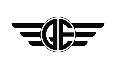 QE initial letter circle wings icon gaming logo design vector template. batman logo, sports logo, monogram, polygon, war game, symbol, playing logo, abstract, fighting, typography, minimal, wings logo