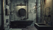 A modern industrial bathroom with exposed pipes, concrete walls, and sleek black fixtures for an edgy and urban look