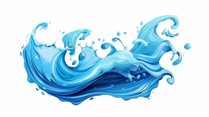 Poster - Fresh blue liquid blobs in motion. Streams, waves, drops. Flat modern illustration isolated on white. Fresh water splash and wave.