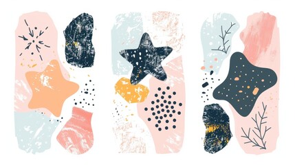 Poster - Set of trendy irregular stars with textures. Simple hand drawn shapes...