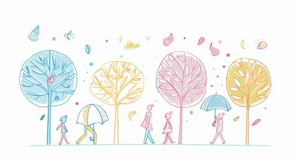 Poster - Symbolic modern illustration of the four seasons. Flat design style minimal illustration.