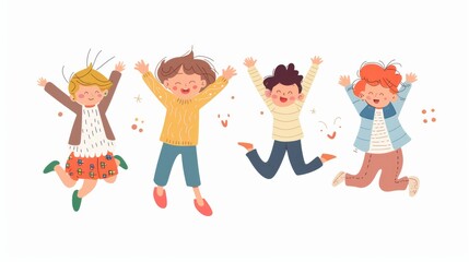 Poster - Happy children jumping happily. Modern illustration in flat design style.