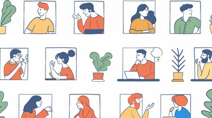 Poster - People are talking in each window hole. Modern illustration in flat design style.
