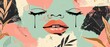 Modern collage grunge banner with lips and eyes parted, crown above them. 50 percent off. Retro poster design with doodle elements.