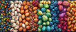 Nut and seed assortment closeup healthy fats and proteins Stylish in the style of vibrant dot Digital art
